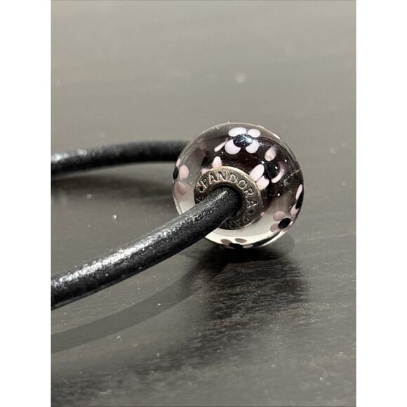 PANDORA Murano Purple Blossoms Extra Large Charm In Sterling/ Leather Bracelet - Picture 4 of 7